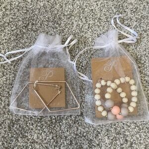 New Plunder Geometric Rose Gold Earrings and Beaded Hoop Earrings Lot of 2